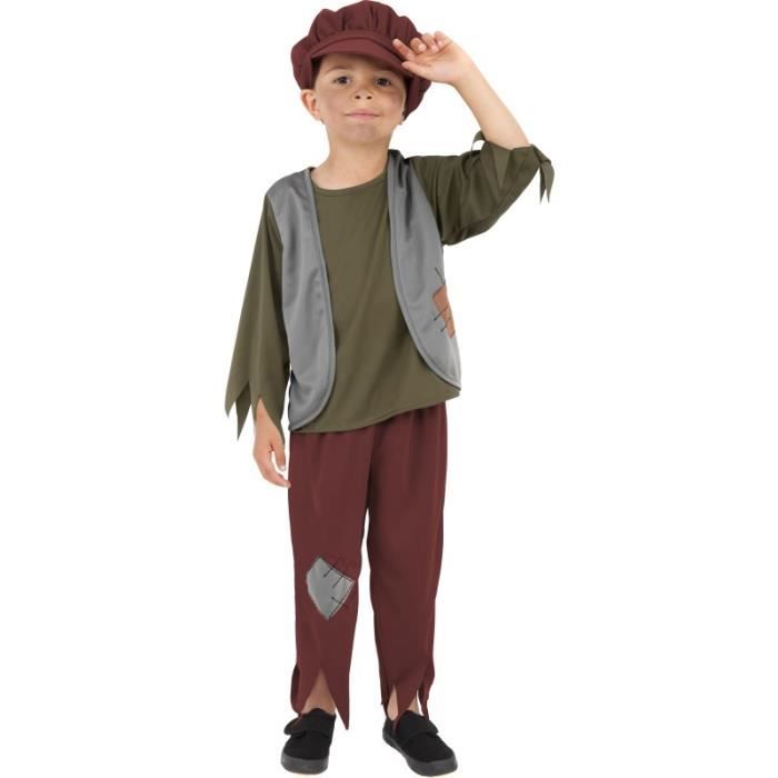 DiULi 5 Pièces Déguisement Victorien Enfant, Déguisement Enfant Pauvre 19e Siècle, Tenue Epoque Victorienne Garçon, Déguisement Orphelin Victorien Enfant, Uniforme de Ramoneur, 5PCS-S