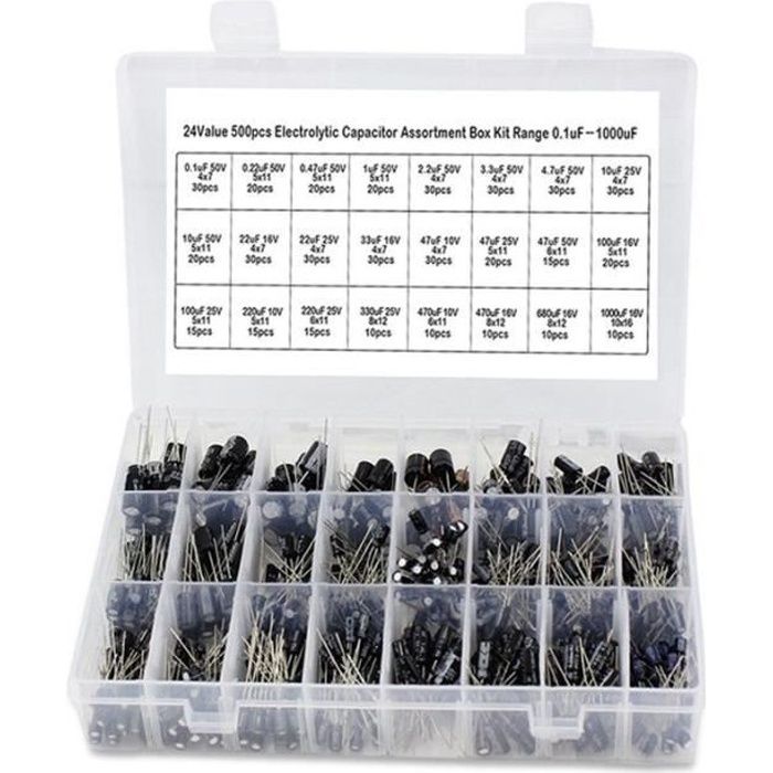 Condensateur électrolytique assorti 990 pièces 0.1uF à 1000uF 10-50V 36 valeurs Condensateur électrolytique assorti 990 pièces 0.1uF à 1000uF 10-50V 36 valeurs