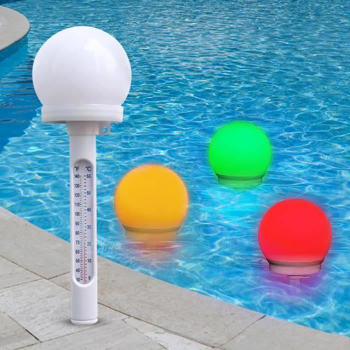 Thermomètre Piscine Flottant Solaire Avec LED - Affichage Numérique Fahrenheit/Celsius - PVC Incassable Avec Cordon - Pour Spa, Aquarium, Étang