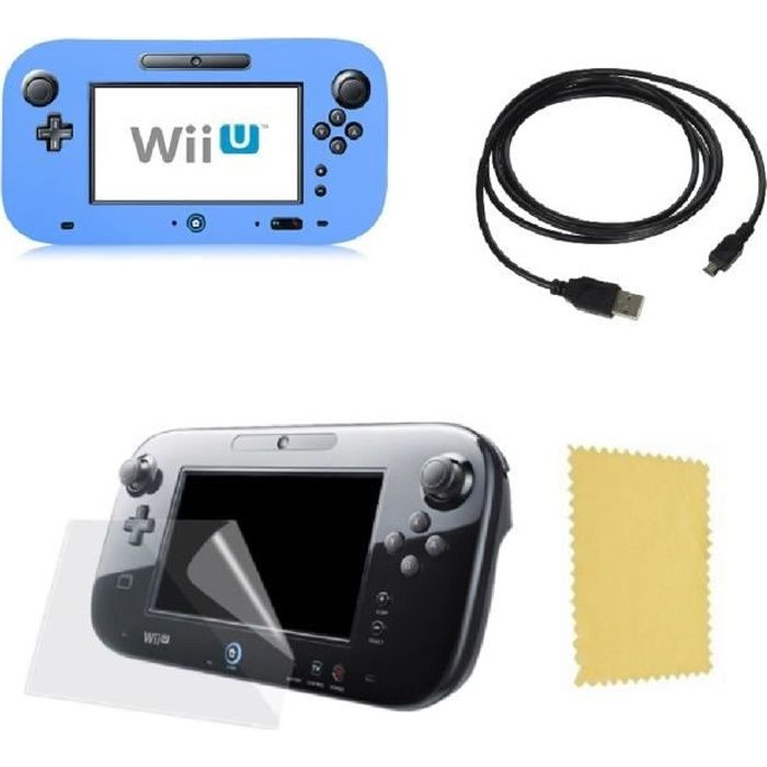 Pack 3 en 1 Nintendo Wii U Gamepad : Housse silicone Chargeur USB 3.0 Protection écran