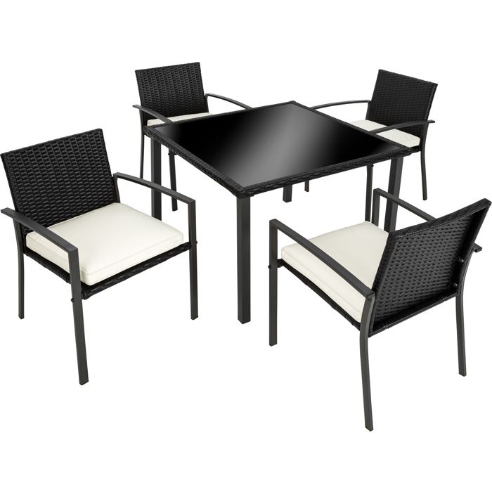 Tectake Salon De Jardin 4 Personnes 4 Chaises Avec Coussins 1