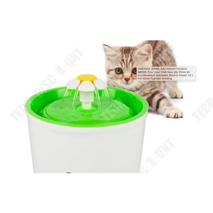 td® fontaine à eau avec des fleurs pour chat avec des filtres de remplacement automatique electrique 1.6 l boissons abreuvoir blanc