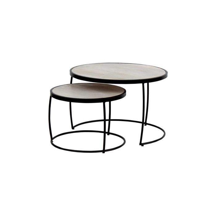 tables gigognes rondes métal/bois massif - chalerston - l 65 x l 65 x h 44 cm