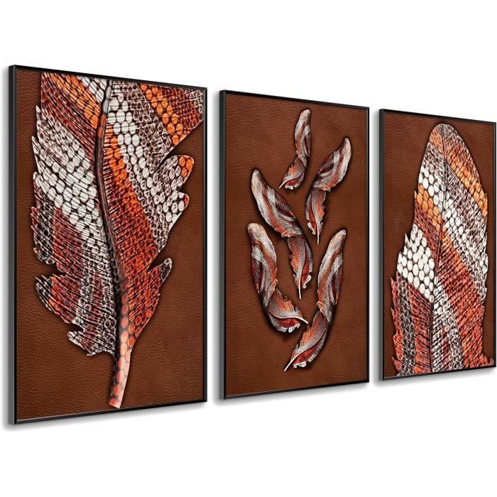 Tableau Mural 3 Pièces Moderne Sur Toile - Motif Géométrique Marbre Beige Doré - 50x70 Cm Chaque - Sans Cadre