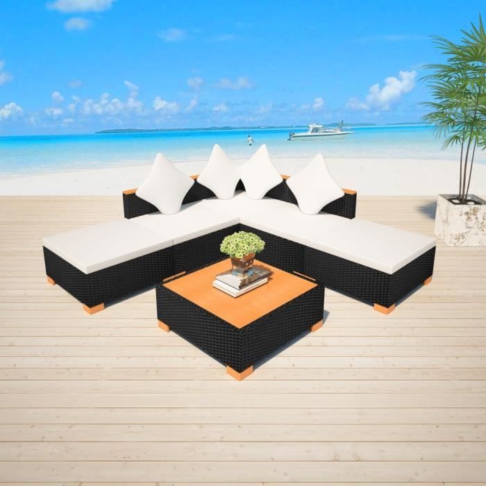 vidaXL Salon de jardin 6 pcs avec coussins Résine tressée Noir