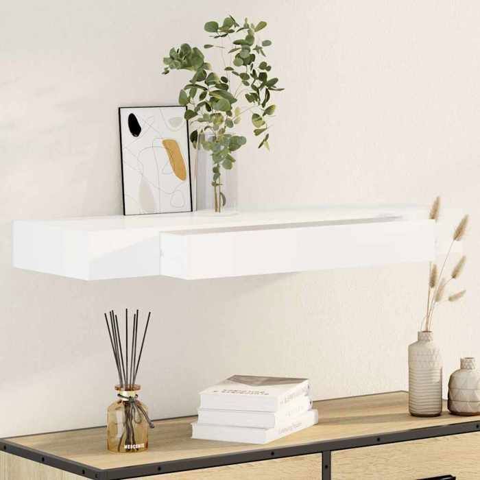 vidaXL Étagère murale avec 1 tiroir MDF Blanc Rangement de livres/DVD 242188