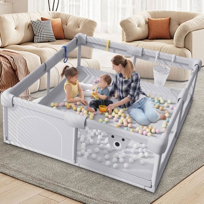 Parc Bébé 120x120 cm Démontable Lavable, Avec 50 boules océaniques
