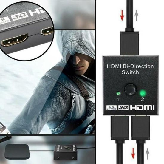 Commutateur répartiteur HDMI bidirectionnel Tecknet 1-in-2-Out / 2-in-1-Out, Prend