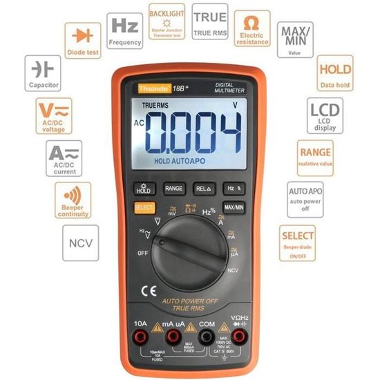 Multimètre numérique Auto-Range 6000 counts Voltmètre ohmmètre Ampèremètre  Identification du conducteur extérieur True RMS Test d525 - Cdiscount  Bricolage