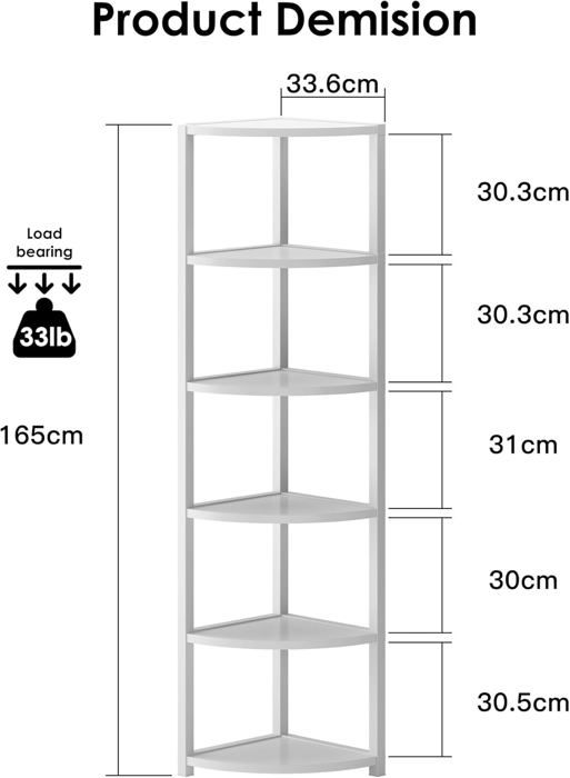 Étagère D'Angle 6 Niveaux SOGES 165cm | Métal Et Bois | Noir Et Marron | Rangement Coin Bureau Ou Salon
