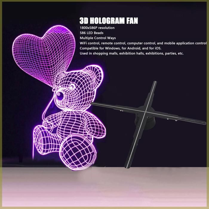 Projecteur Ventilateur Holographique 16,5" - 244 LED Polychromes, Résolution 2000x224, Contrôle WiFi/télécommande/PC, Pour événements, Magasins, Décorations