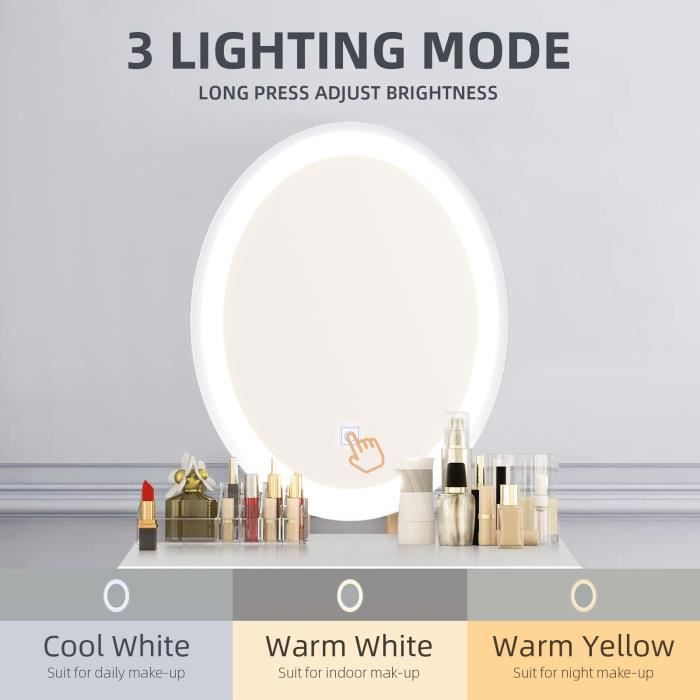 Coiffeuse avec Miroir et Tabouret Lampe à LED Table de Maquillage 2 Tiroirs  Pieds en Bois Résistants Noir - Cdiscount Maison