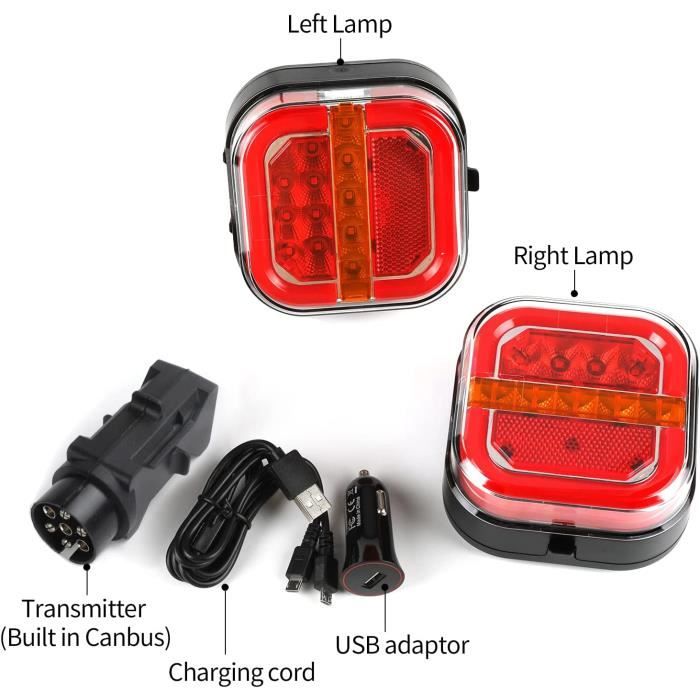  Qiping LED feux remorque sans fil magnétique 12V