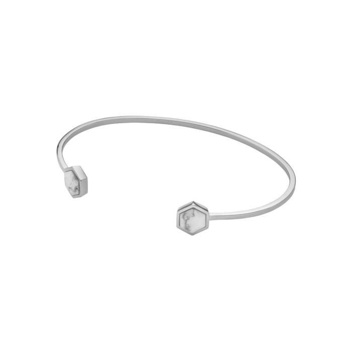 Cluse Bracelet jonc argent avec formes hexagonales marbr es