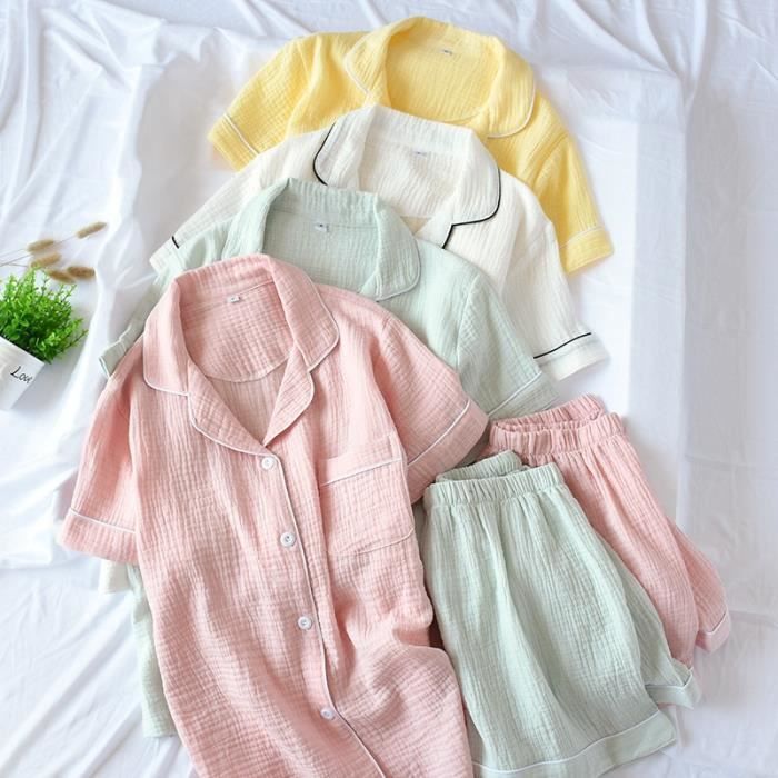 Pyjama double couche en gaze de crepe pour femme Blanc Grande taille Manches courtes Blanc Cdiscount Pret a Porter