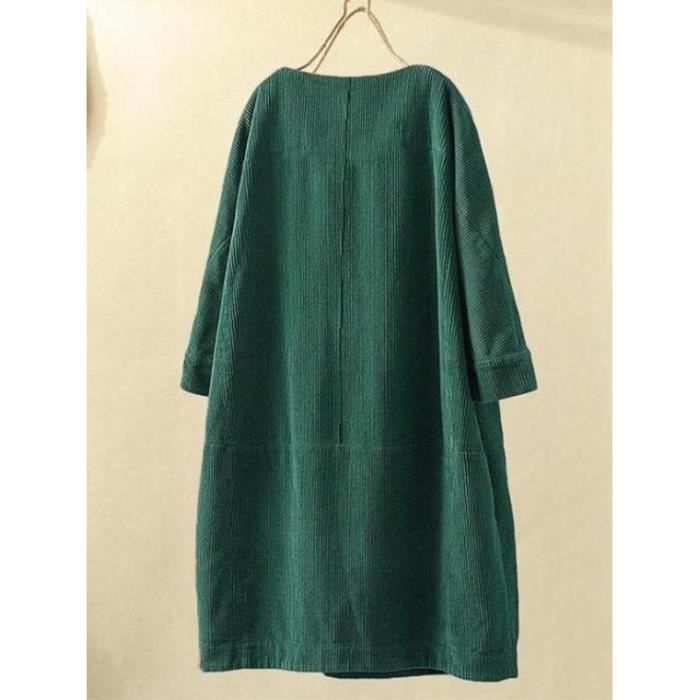 Robe en Velours Cotele Femme Hiver Vintage Casual Ample Grande