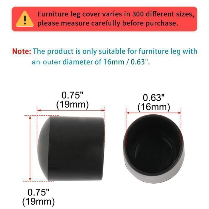 Sourcing Map 16pcs Embout Pied Chaise Bouchon Patin Tampon Capuchon Protection Jambe Meuble Plancher Anti-dérapant En Caoutchouc Blanc 12mm ID