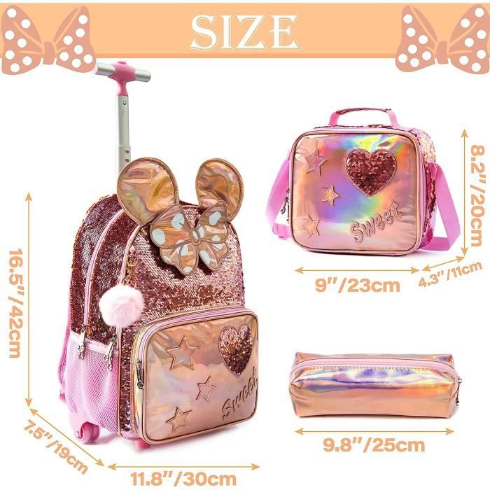HTgroce Cartable a Roulette Fille 3 en 1 Sac a Roulette Fille 16 inch Cartable a Roulette Fille Primaire Jardin d enfants 8 Cdiscount Bagagerie Maroquinerie