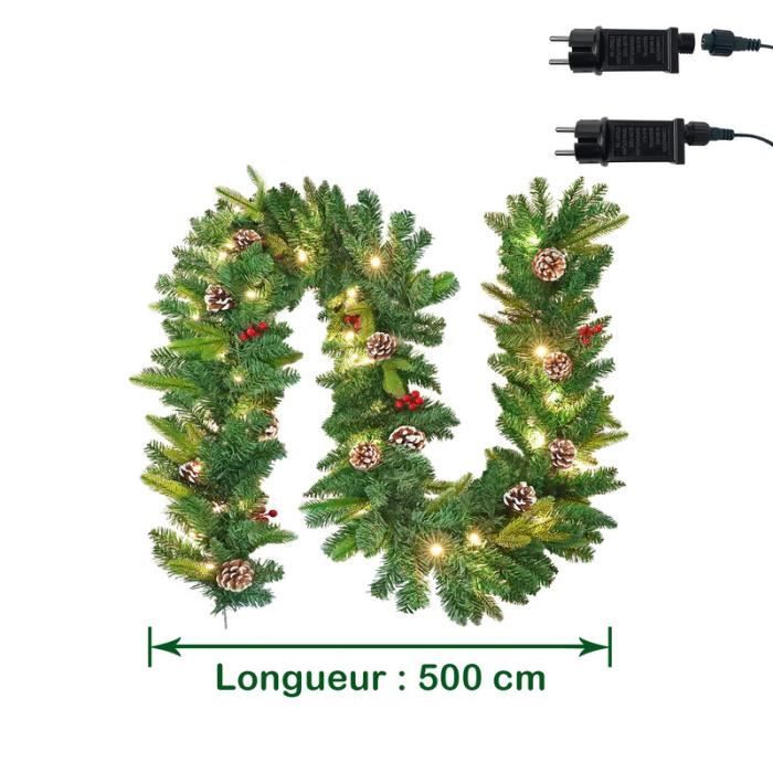 Guirlande De Noël Artificielle 1,8 M – Avec Nœud, Baies Rouges Et Pommes De Pin | Décoration Pour Porte, Cheminée, Sapin | PVC Réaliste - 7