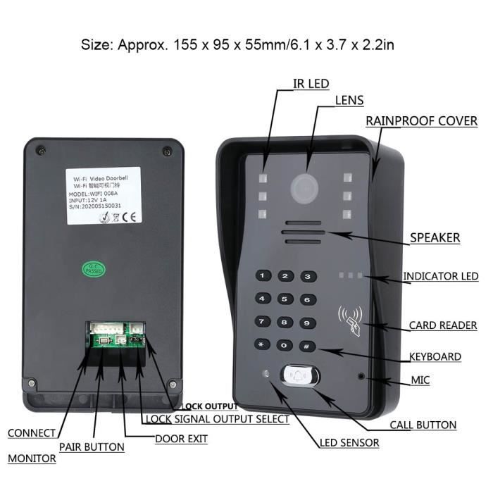 SJLERST Interphone vidéo filaire de 7 pouces avec écran TFT et système  d'accès à distance à vision nocturne 100-240VUK