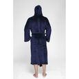 Peignoir à capuche pour Homme Robe de Chambre Manches Longue avec poches et Revers Doux Chaud M-3XL Bleu-2