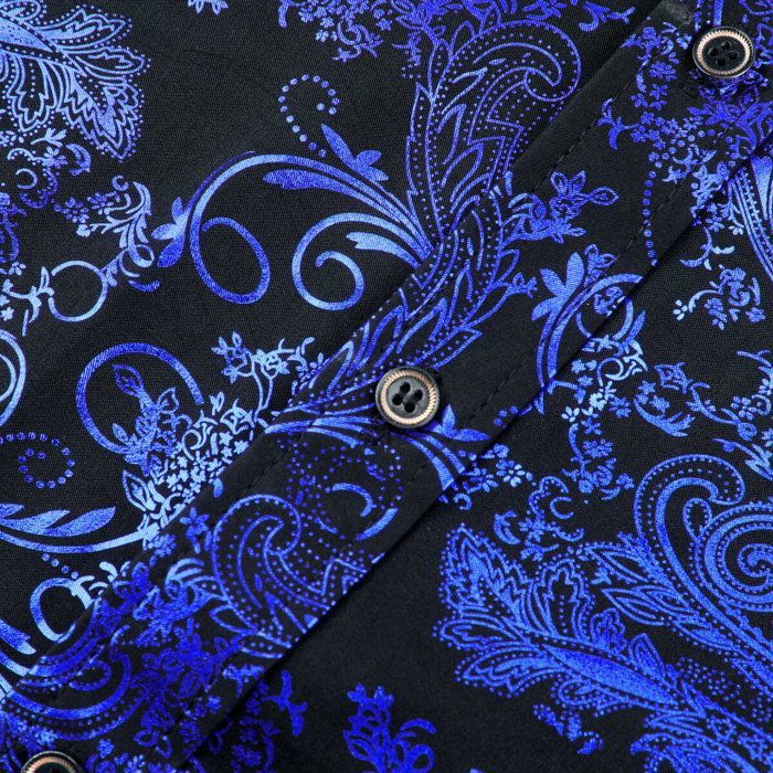 Chemise de Banquet pour Homme, style Baroque, décontracté, Paisley, noir, or, luxe, coréen, manches longues, imprimé, Slim Fit