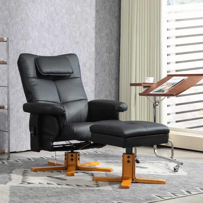 Fauteuil Relax Massant Et Chauffant Pivotant Avec Repose-pieds En Cuir PU - Capacité 130 Kg, Garantie 2 Ans