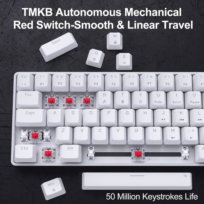 Clavier Mécanique Sans Fil 80% VidaTeco – Triple Connectivité (2,4G/Bluetooth/USB-C), RGB, Hot-swap, Keycaps PBT – Blanc