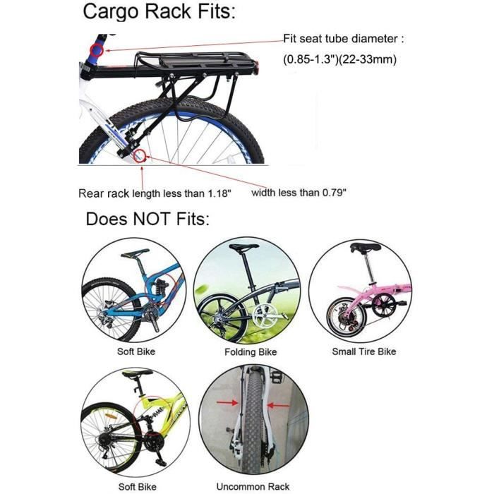 vélo Porte-Bagage Baileyer Universel Transporteur vélo arrière Footstock Rack Aluminium Réglable Panier VTT Support Tige de Selle Accessoires avec Réflecteurs
