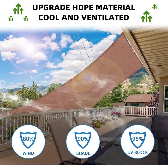 Voile Ombrage Rectangulaire 2 X 10 M Respirant Bâche De Protection En Toile Extérieur, Jardin, Terrasse, Balcon UV Protection 98% Résistant Aux Déchirures, Blanc