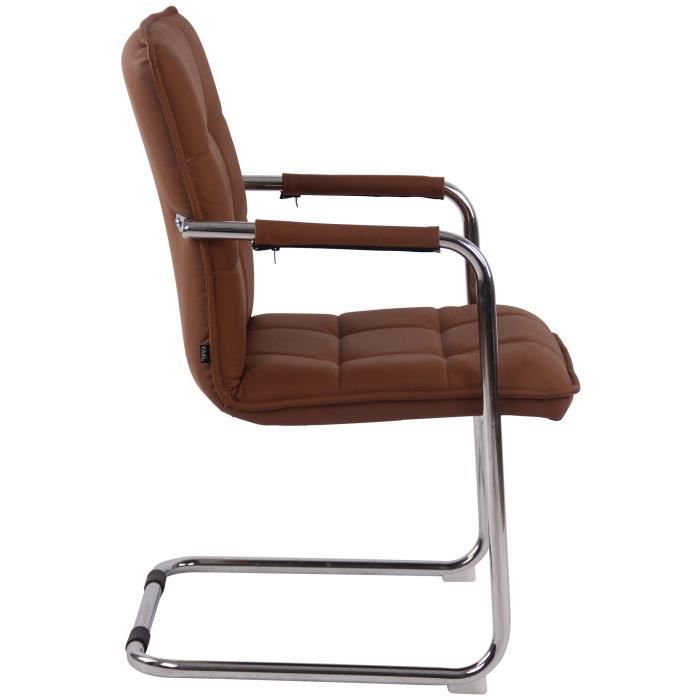 Chaise visiteur fauteuil de bureau sans roulette en tissu marron