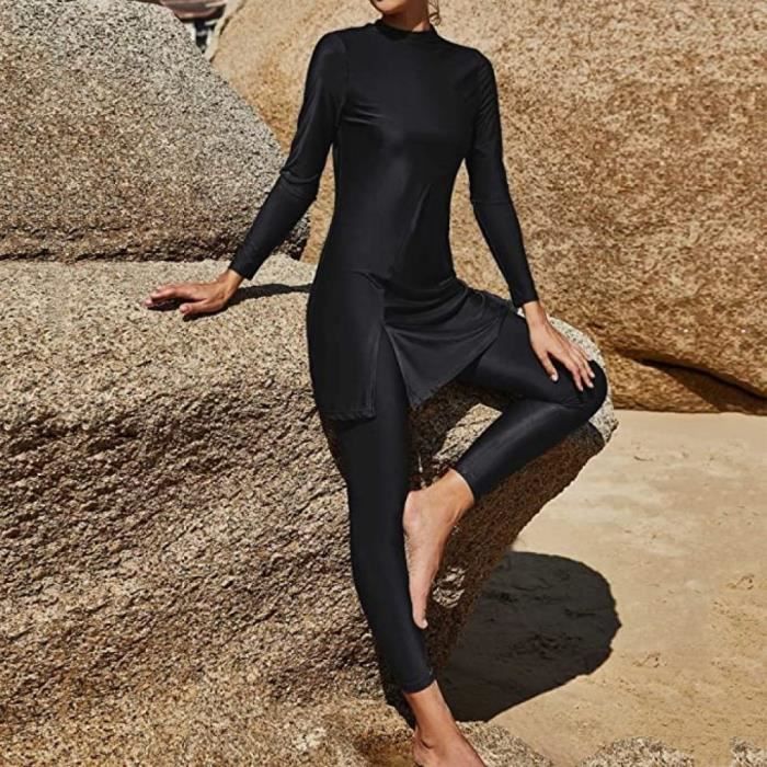 Burkini Femme Ensemble Deux Pieces a Manches Longues Noir Noir Cdiscount Pret a Porter