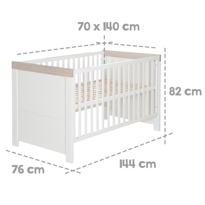 Lit bébé à barreaux, hauteur ajustable sur 3 niveaux