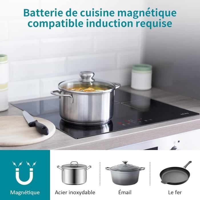 Table Induction Indu+ 750 Wok, 4 Foyers Dont 1 Wok, Noir, Vitrocéramique