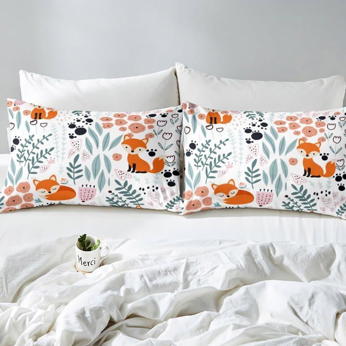 Housse Couette Enfant 140x200cm Renard - Parure 3 Pièces Microfibre - Motif 3D