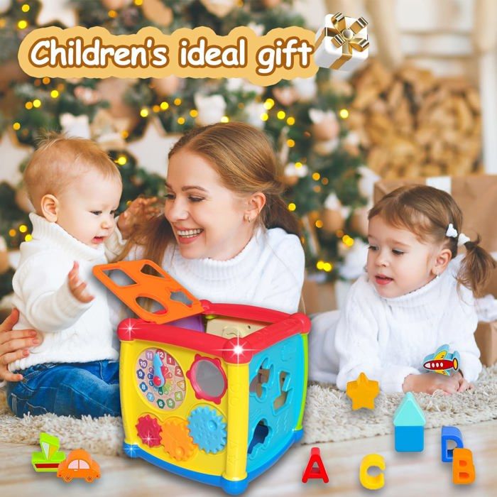 Cube D’activité 6 En 1 – Jouet Sensoriel Montessori – 8,5 Cm – Voyage – Dès 1 An