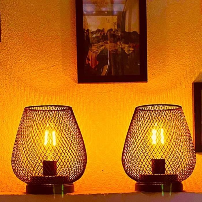 Estanofur State 2 Pièces Métal Cage Lampe Led Lampe de Bureau Lampe de Chevet  Lampes de Table Lampe a Pile pour chambre à coucher, maison, mariage, fête,  terrasse, intérieur, extérieur : 