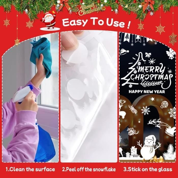 AVAKY Stickers Noël Fenêtre XXL Électrostatiques - 184 Pcs Grande Déco Vitrophanie Réutilisable