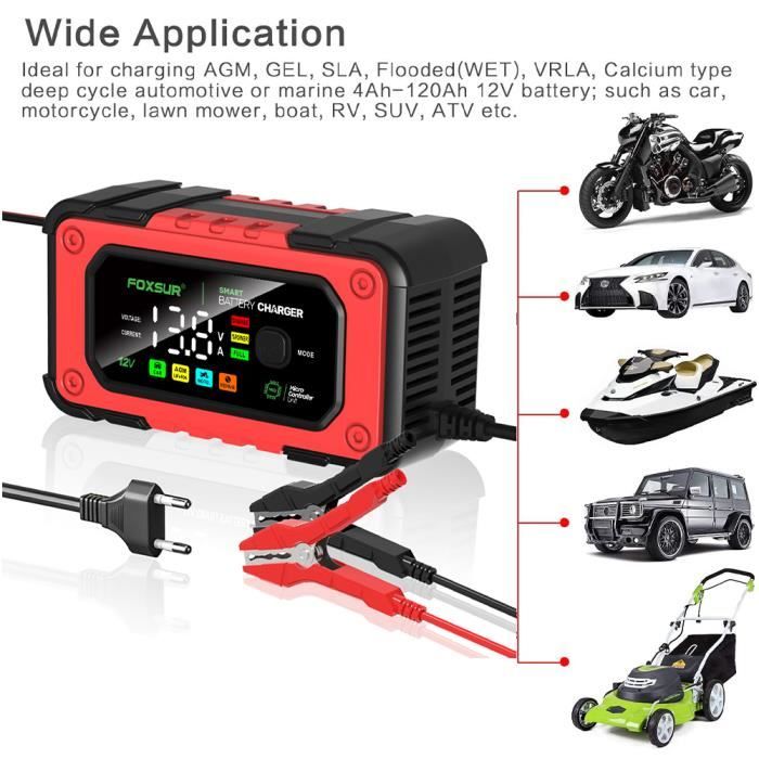 Chargeur Batterie Voiture Intelligent 12V/15A 24V/8A - Écran LCD - 9 Modes - Compatible AGM, GEL, LiFePO4