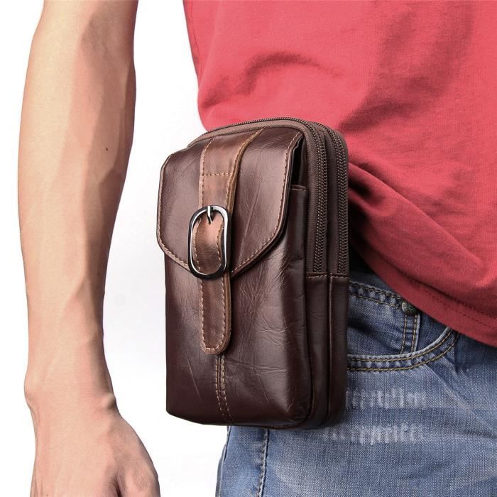 Sac de ceinture en cuir véritable pour homme, sac de styliste décontracté,  banane de hanche, poche pour téléphone portable, pochette pour argent,  Business - Historique des prix et avis