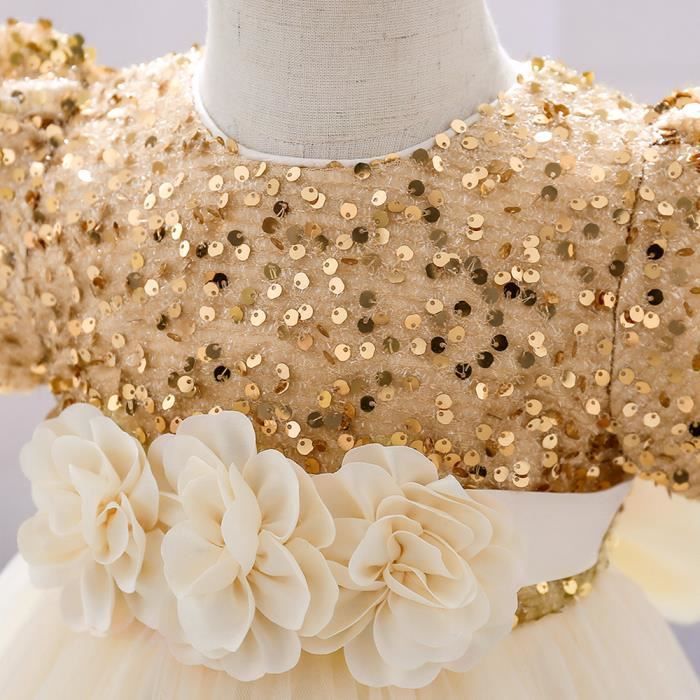 Robe Princesse Bébé Fille Manches Courtes Paillettes pour Mariage