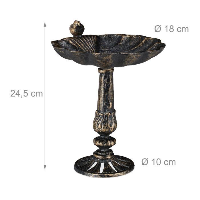 Cadran Solaire Déco Jardin En Fonte - Design Vintage Avec Oiseau Et Chiffres Romains - 23x22cm