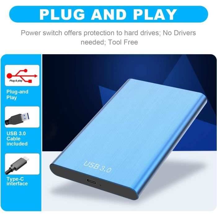 Disque Dur Externe -4To- Plug and Play - Disque dur externe haute vitesse  Type-CUSB3.1 - Pour OrdinateurPortable Mobile bleu. 4 to - Cdiscount  Informatique