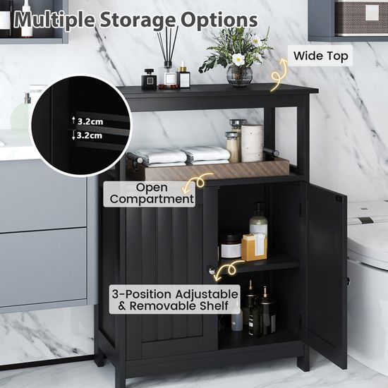 Armoire De Salle De Bain Haute, Organiseur Étroit Avec 2 Portes Et Étagères Réglables (noir) - Colonne De Salle De Bain