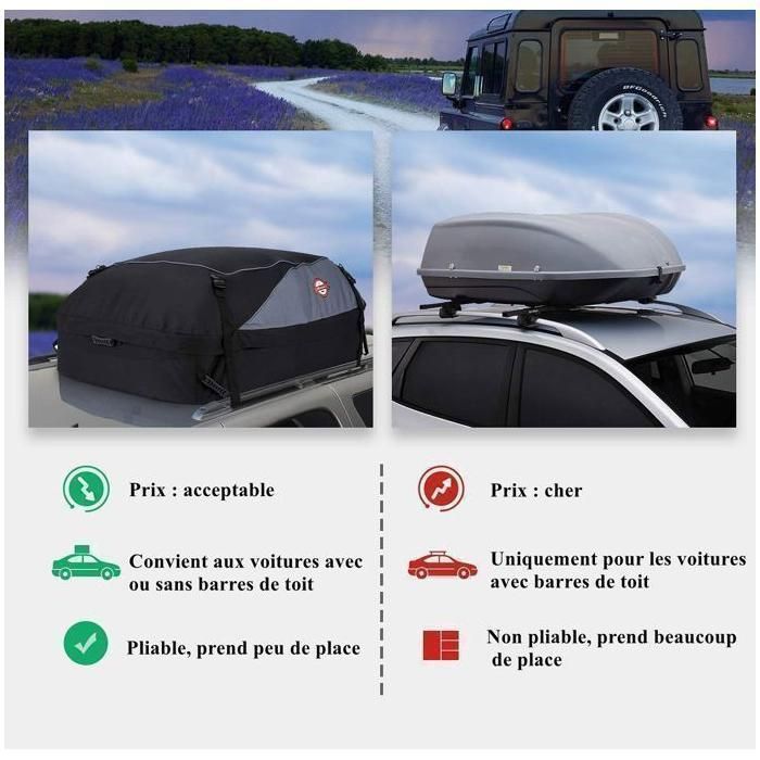 Sac De Toit Voiture 15 Pieds Cubes - Coffre Souple Imperméable 1000D Pour Tous Véhicules