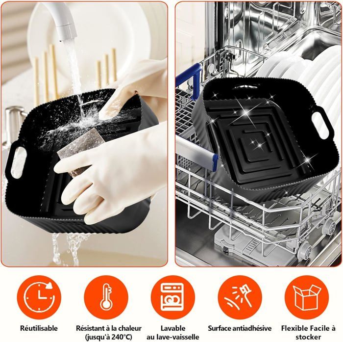 YINGRACE 4PCS Accessoires Air Fryer XXL 23cm - Moule Silicone, Plateau Pizza, Grille, Papier Cuisson - Compatible Russell Hobbs, COSORI