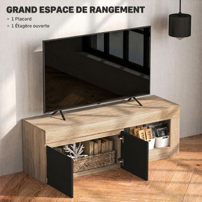 Meuble TV HOMCOM 140 Cm - Design Moderne, 2 Portes Fermeture Douce, Pour écrans Jusqu'à 60 Pouces, Noir
