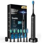 KNKA Brosse à dents électrique rechargeable sans fil 5 modes brosse à dents sonic - 3 intensités - Avec 6 têtes de rechange - Noir