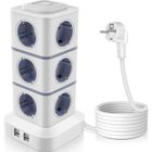 LA BELLE VIE FRANCE Tour Multiprise Eléctrique 2500W Parafoudre, 3 Interrupteurs Individuel, 12 Prises 4 Ports USB