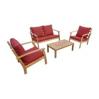 Salon de jardin en bois 4 places - Ushuaïa - Coussins terracotta. canapé. fauteuils et table basse en acacia. design